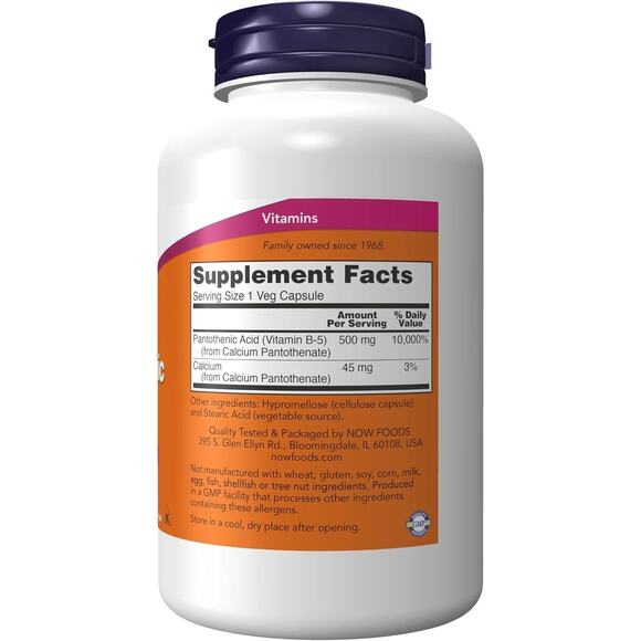 NOW Foods Supplements,Pantothenic Acid (Vitamin B-5) 500 mg,B-Complex Vitamin,25 - Picture 2 of 4
